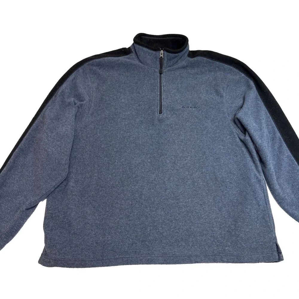 Old Navy Mens High Neck 1/4 Zip Fleece XXL Arm Strips Gray Long Sleeve 2 Pockets